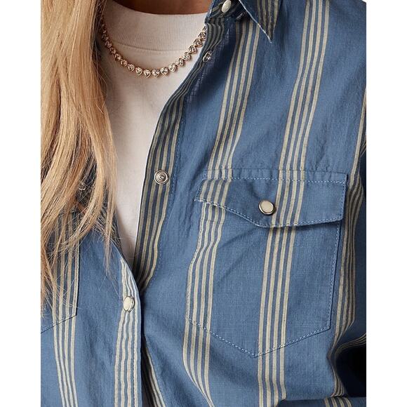 J.Crew Striped Cotton Voile Western Button Down Shirt Blue NWT 14 - Picture 3 of 7